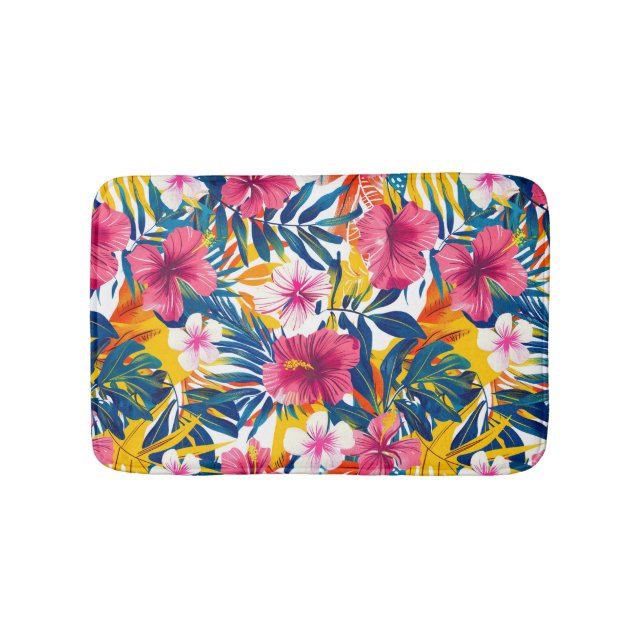 Vibrant Tropical Floral Paradise Pattern Design Bath Mat (Front)
