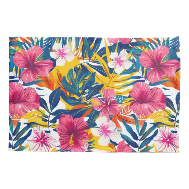 Vibrant Tropical Floral Paradise Pattern Design Pillowcase (Back)