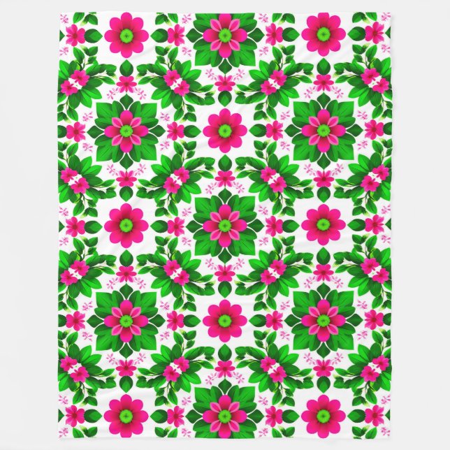 Vibrant Tropical Floral Pattern Fleece Blanket (Front)