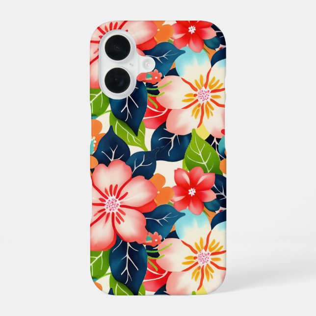 Vibrant Tropical Floral Pattern iPhone 16 Case (Back)