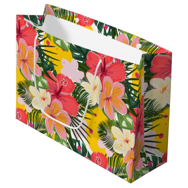 Vibrant Tropical Floral Pattern Large Gift Bag (Front Angled)