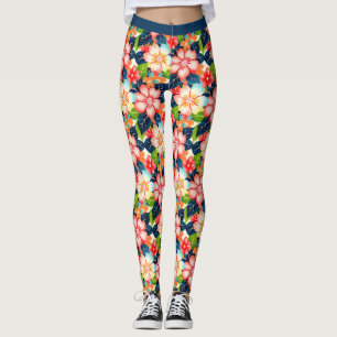 Vibrant Tropical Floral Pattern Leggings