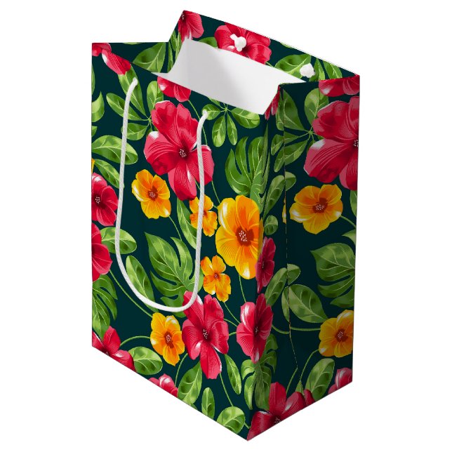 Vibrant Tropical Floral Pattern Medium Gift Bag (Front Angled)