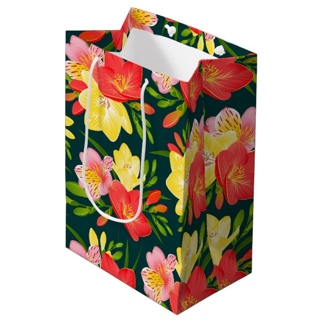 Vibrant Tropical Floral Pattern Medium Gift Bag (Front Angled)