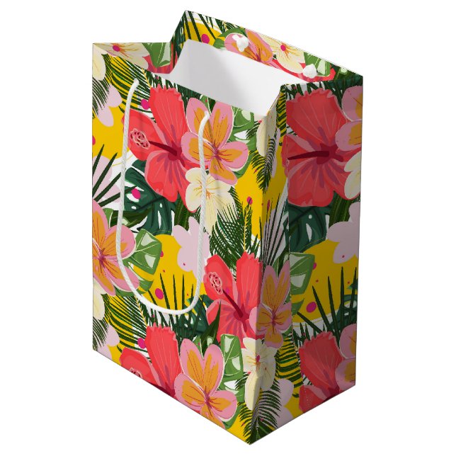 Vibrant Tropical Floral Pattern Medium Gift Bag (Front Angled)