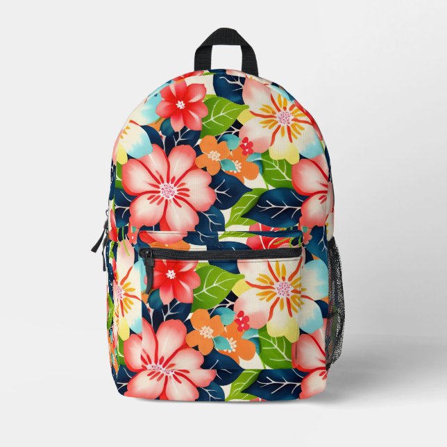 Vibrant Tropical Floral Pattern Printed Backpack (Front)