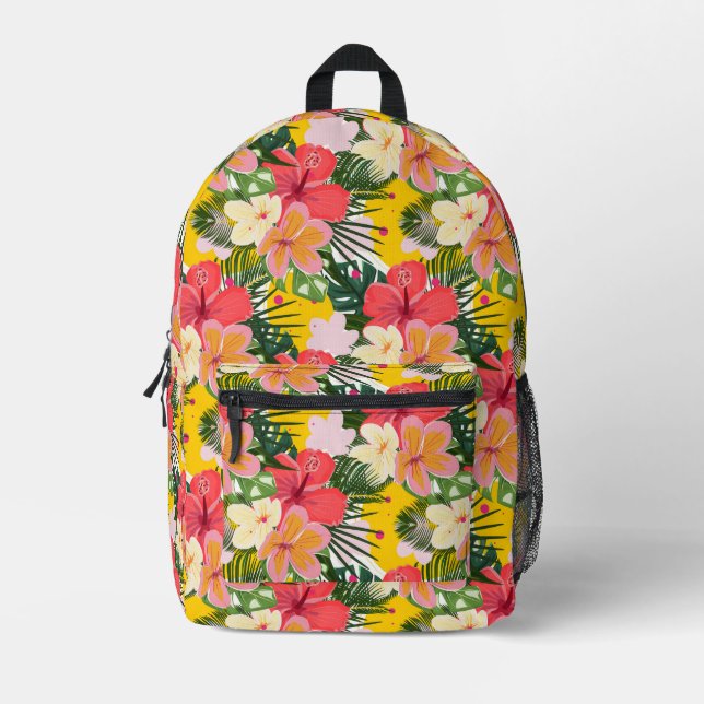 Vibrant Tropical Floral Pattern Printed Backpack (Front)