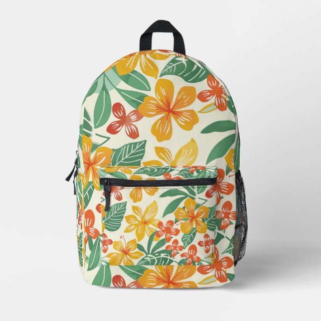 Vibrant Tropical Floral Pattern Printed Backpack (Front)