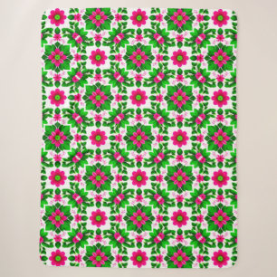 Vibrant Tropical Floral Pattern Sherpa Blanket