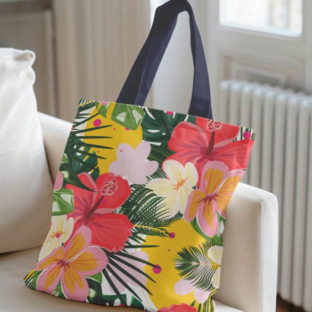 Vibrant Tropical Floral Pattern Tote Bag (Creator Uploaded)