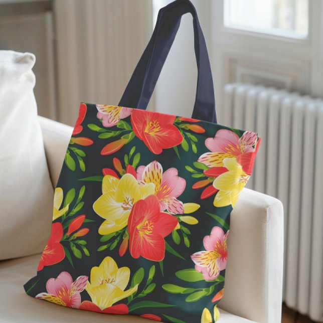 Vibrant Tropical Floral Pattern Tote Bag (Creator Uploaded)