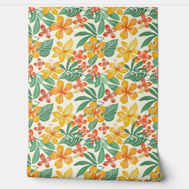 Vibrant Tropical Floral Pattern Wallpaper (Unrolling)