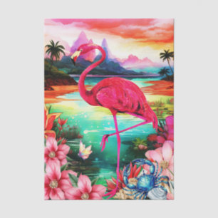 Vibrant Tropical Floral Pink Flamingo Decoupage Tissue Paper