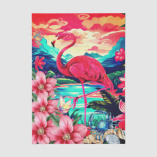 Vibrant Tropical Floral Pink Flamingo Decoupage Tissue Paper