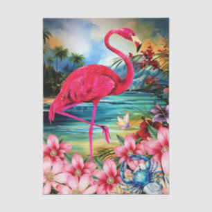 Vibrant Tropical Floral Pink Flamingo Decoupage Tissue Paper