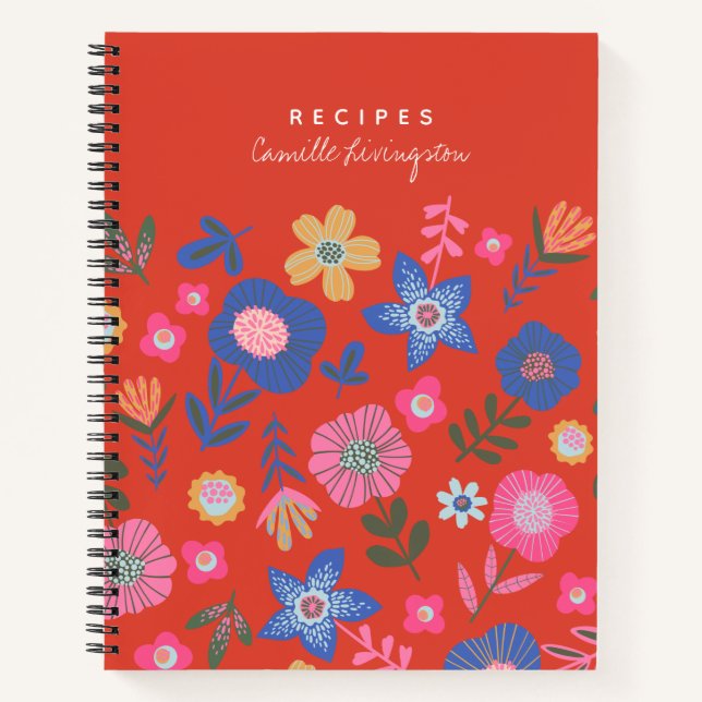 Vibrant Tropical Floral Red Personalised Recipe Notebook (Front)