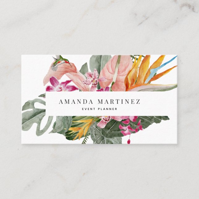 Vibrant Tropical Floral Social Media Business Card (Front)
