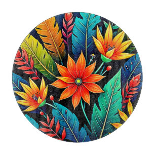 Vibrant Tropical Flower Art Cutting Board