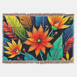 Vibrant Tropical Flower Art Throw Blanket