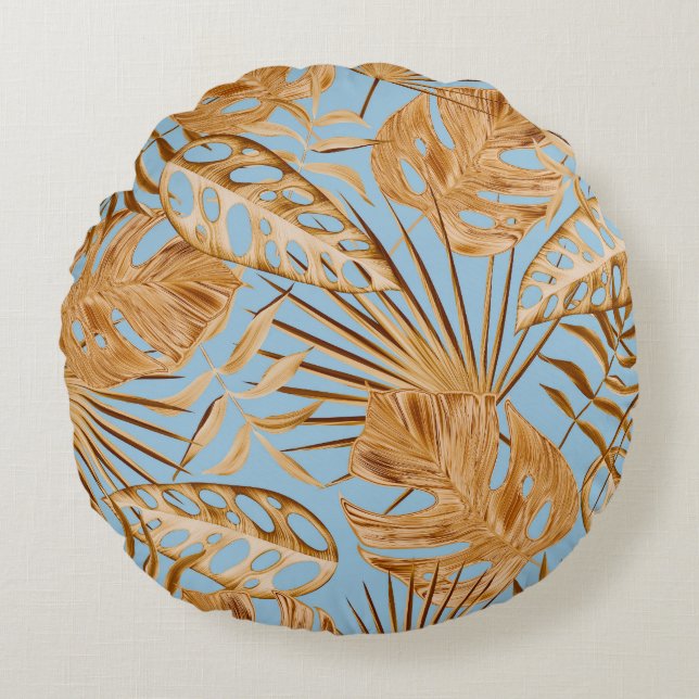 Vibrant Tropical Flowers: Colourful Seamless. Round Cushion (Front)