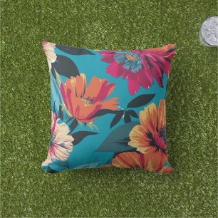 vibrant Tropical Flowers Cushion
