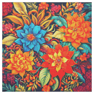 Vibrant Tropical Flowers Fabric