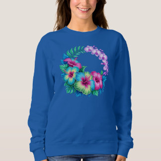 Vibrant Tropical Flowers Orchid Hibiscus Sweatshirt