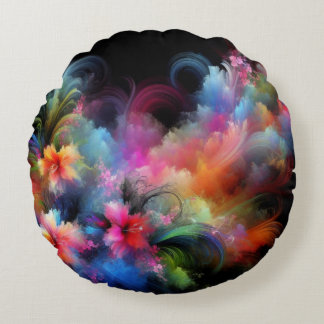 Vibrant Tropical Flowers  Round Cushion