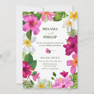Vibrant tropical flowers wedding invitation