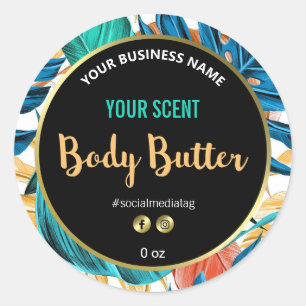 Vibrant Tropical Foliage Gold Body Butter Labels
