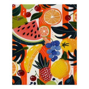Vibrant Tropical Fruit Pattern Illustration Poster