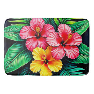 Vibrant Tropical Hibiscus Art Bath Mat