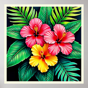 Vibrant Tropical Hibiscus Art Poster