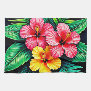 Vibrant Tropical Hibiscus Art Tea Towel
