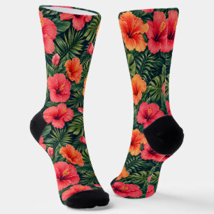 Vibrant Tropical Hibiscus Blooms Socks