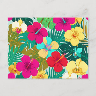 Vibrant Tropical Hibiscus Floral Pattern Postcard