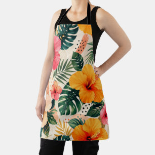 Vibrant Tropical Hibiscus Floral Seamless Pattern Apron