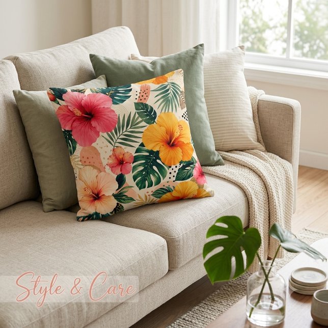 Vibrant Tropical Hibiscus Floral Seamless Pattern Cushion (Vibrant Tropical Hibiscus Floral Seamless Pattern Throw Pillow)