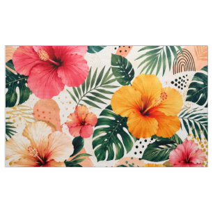 Vibrant Tropical Hibiscus Floral Seamless Pattern Fabric