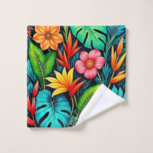 Vibrant Tropical Jungle Bloom Art Bath Towel Set