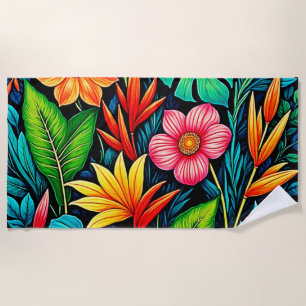 Vibrant Tropical Jungle Bloom Art Beach Towel