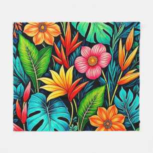 Vibrant Tropical Jungle Bloom Art Fleece Blanket