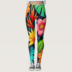 Vibrant Tropical Jungle Bloom Art Leggings