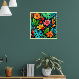 Vibrant Tropical Jungle Bloom Art Poster