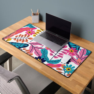 Vibrant Tropical Leaves and Exotic Botanical Desk Mat