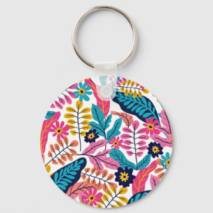 Vibrant Tropical Leaves and Exotic Botanical Key Ring
