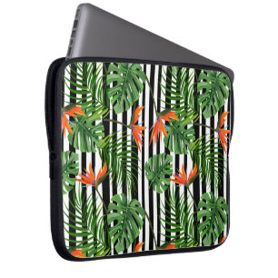 Vibrant Tropical Leaves and Flowers Design Laptop Sleeve