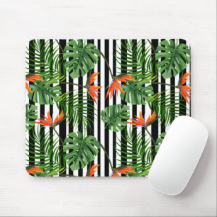 Vibrant Tropical Leaves and Flowers Design Mouse Pad