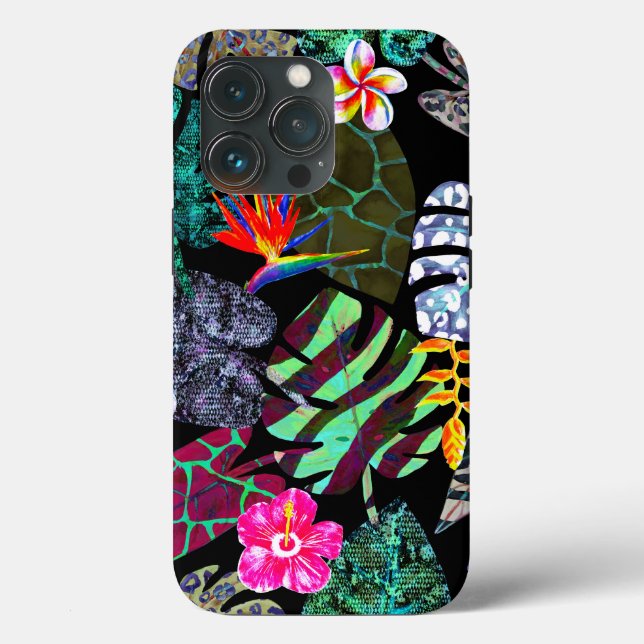 Vibrant Tropical Leaves and Flowers Pattern Case-Mate iPhone Case (Back)