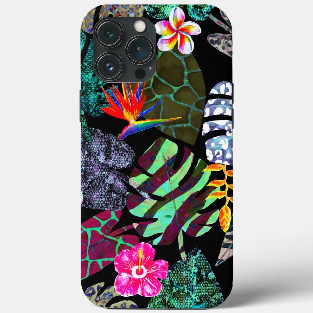 Vibrant Tropical Leaves and Flowers Pattern Case-Mate iPhone Case (Back)